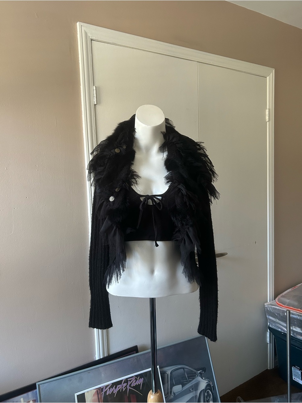 Y2K Real Rabbit Fur-Trim Women’s Sweater Cardigan